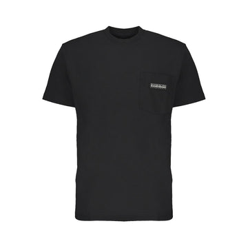 Sleek Black Cotton Crew Neck Tee with Pocket