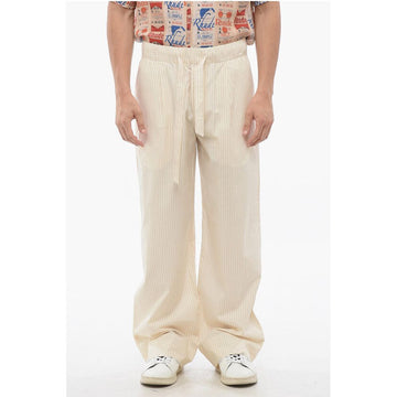 TEKLA Striped Cotton Pants with Drawstring Waist