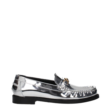Gray Leather Slip-On Loafers