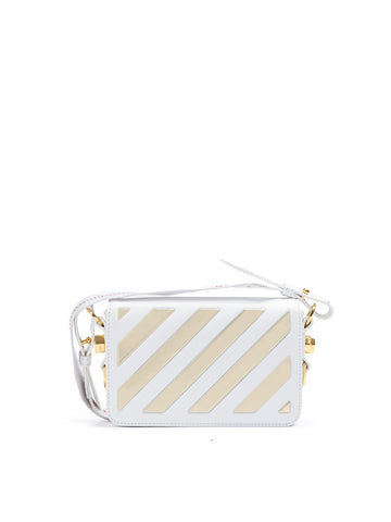 White/Gold Metallic Stripe Mini Crossbody Bag