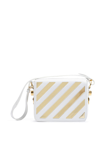 White/Gold Metallic Stripe Crossbody Bag