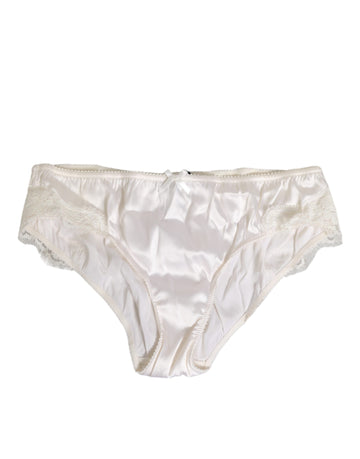 Ivory White Silk Satin Lace Trim Panty Underwear