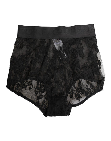 High Waist Briefs Black Floral Lace Underwear