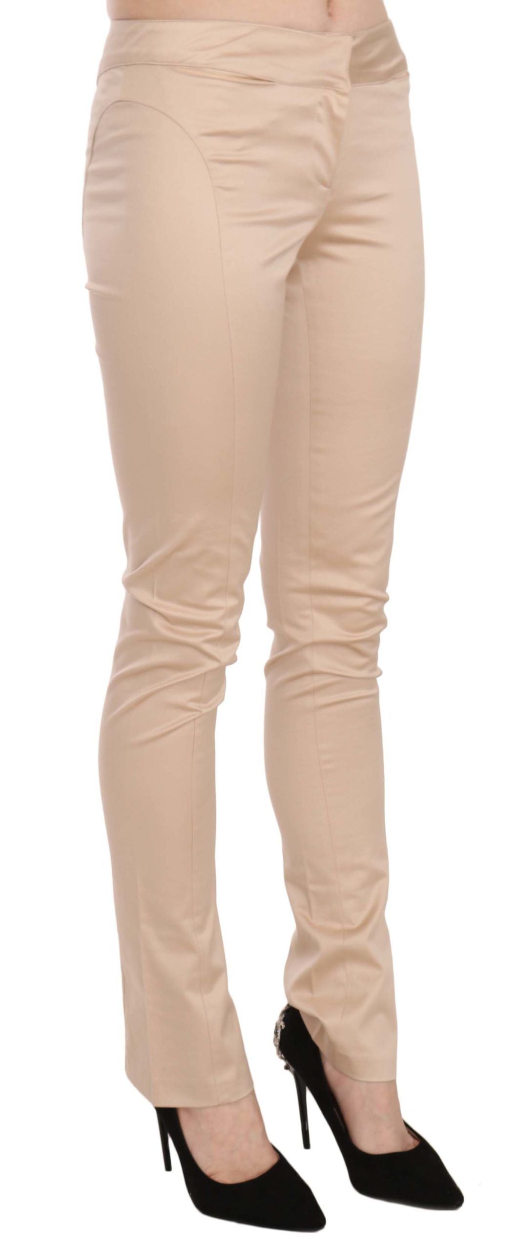 Cream Low Waist Skinny Formal Trousers Pants