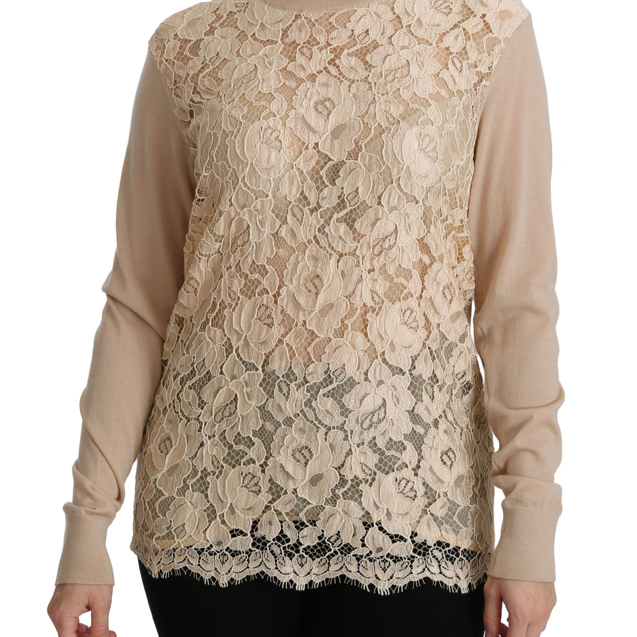 Beige Lace Long Sleeve Top Cashmere Blouse