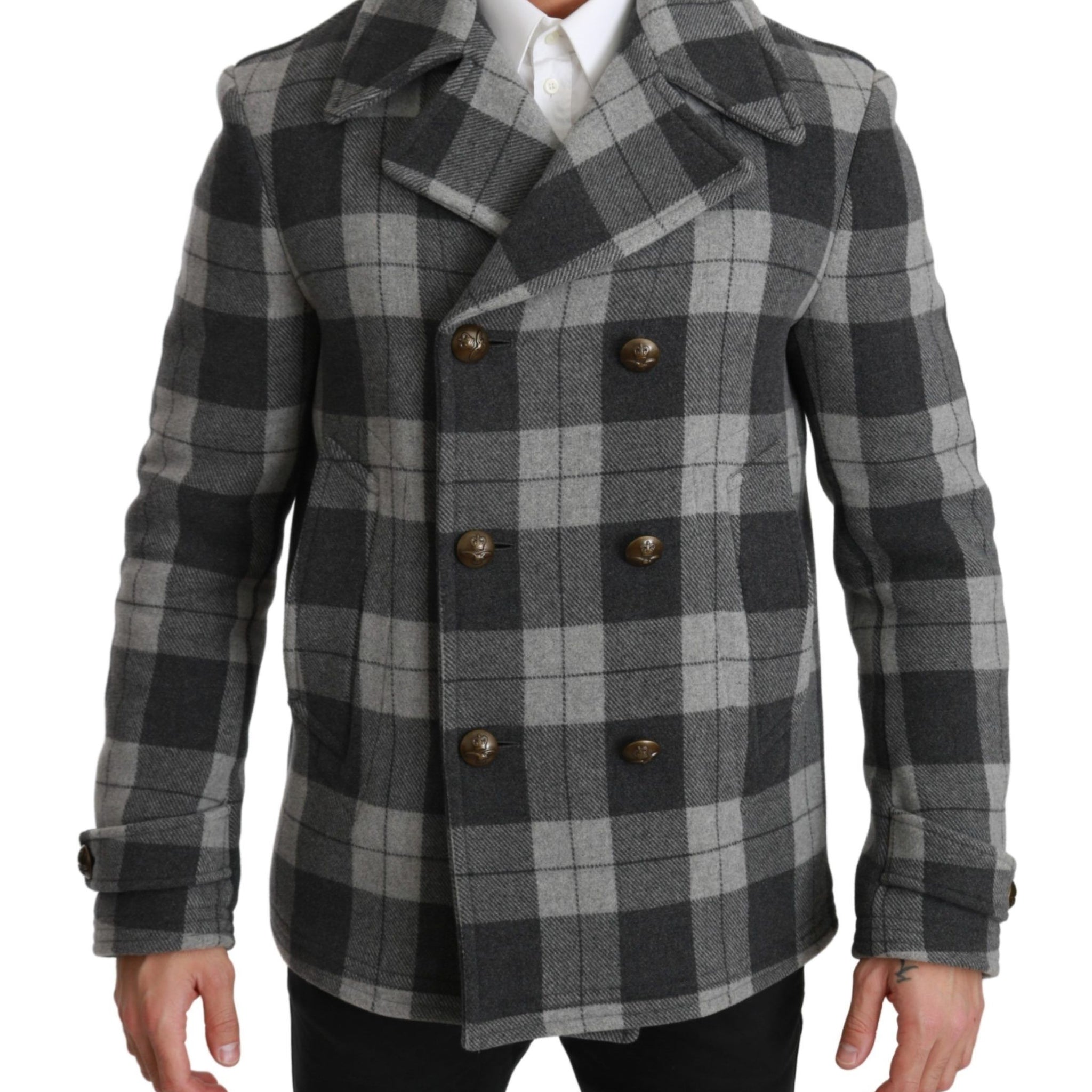 Gray Check Wool Cashmere Coat Jacket