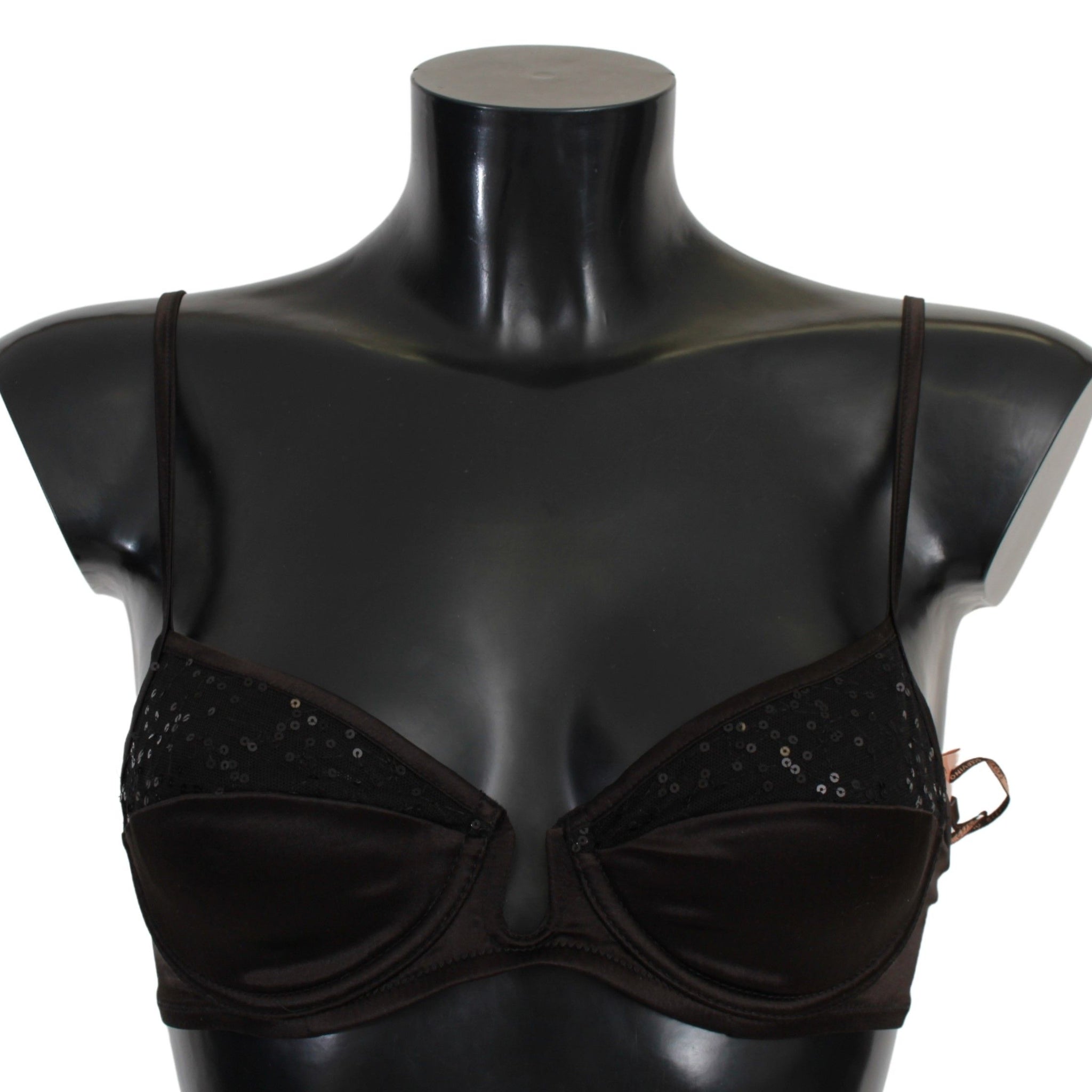 Brown Sequined Balconcino Bra Underwear