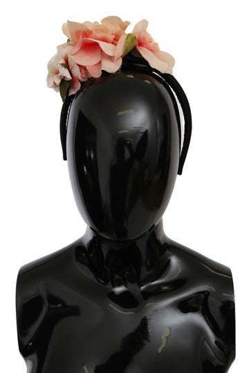 Pink Silk Black Floral Headband Logo Diadem