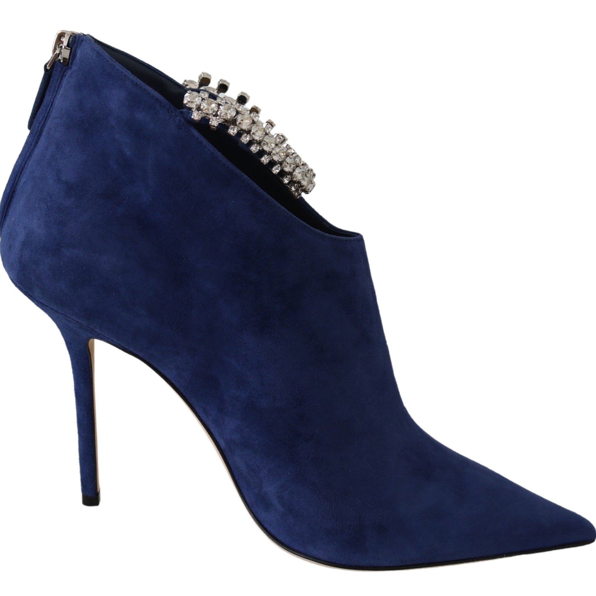 Pop Blue Crystal-Strap Heeled Boots
