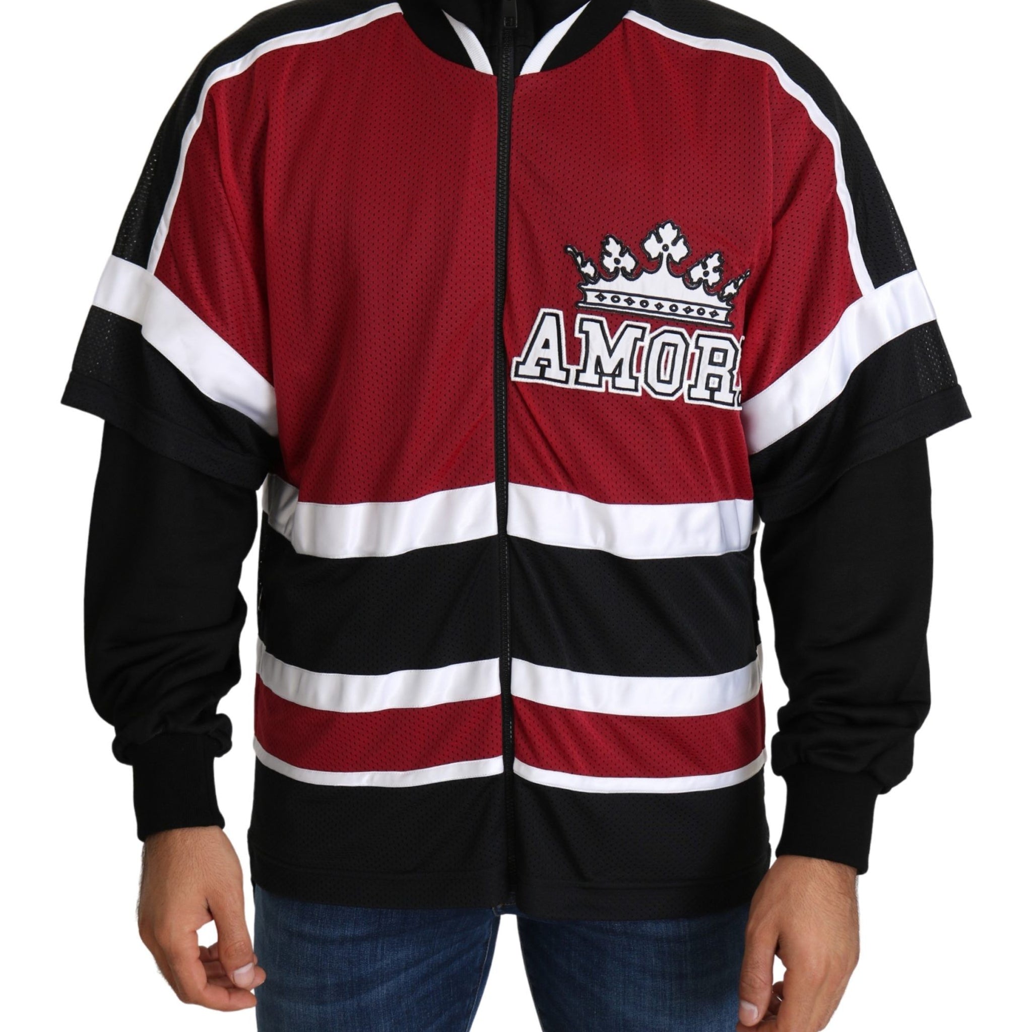 Red Black AMORE Sport Full Zipper Sweater