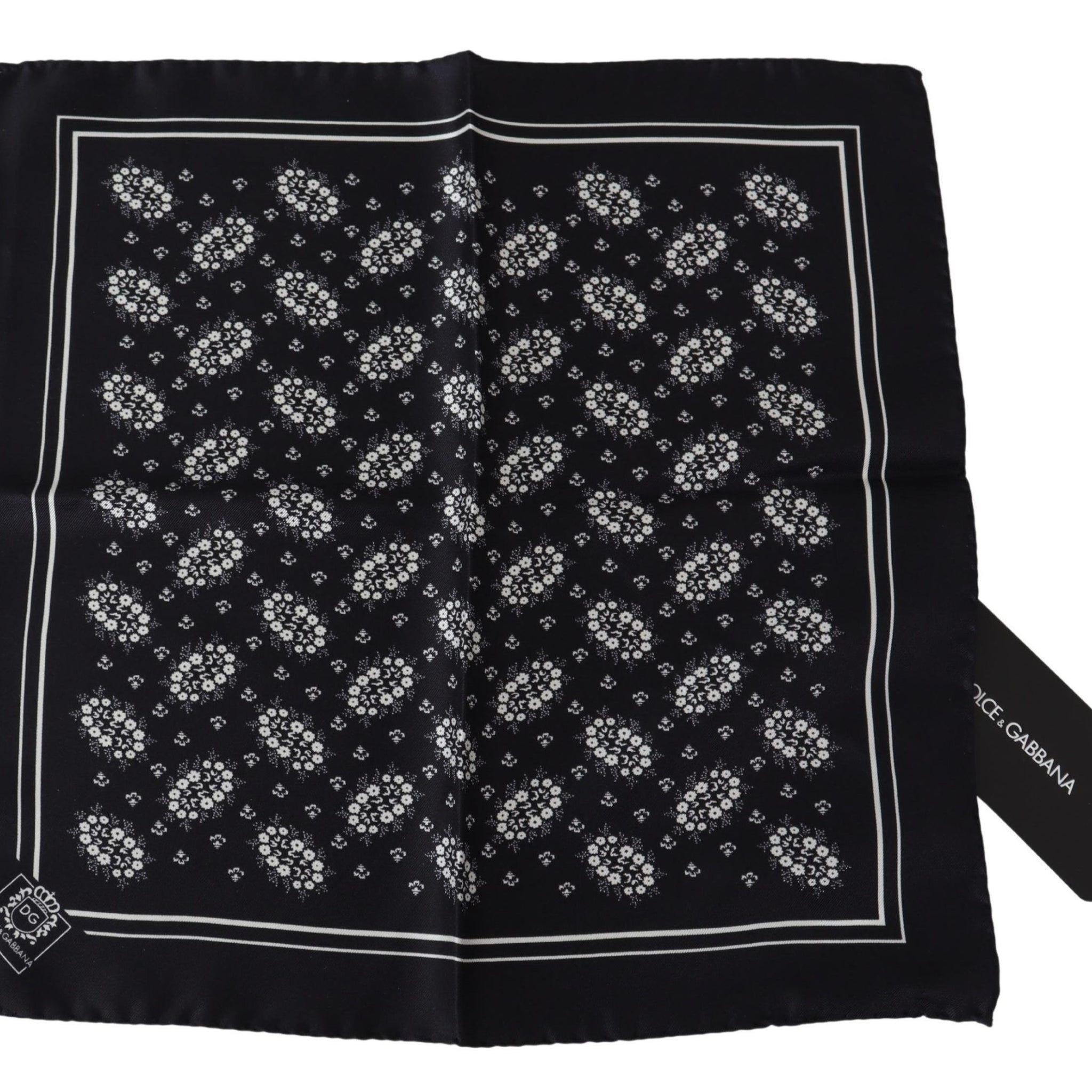 Black Patterned Square Scarf  Silk  Handkerchief