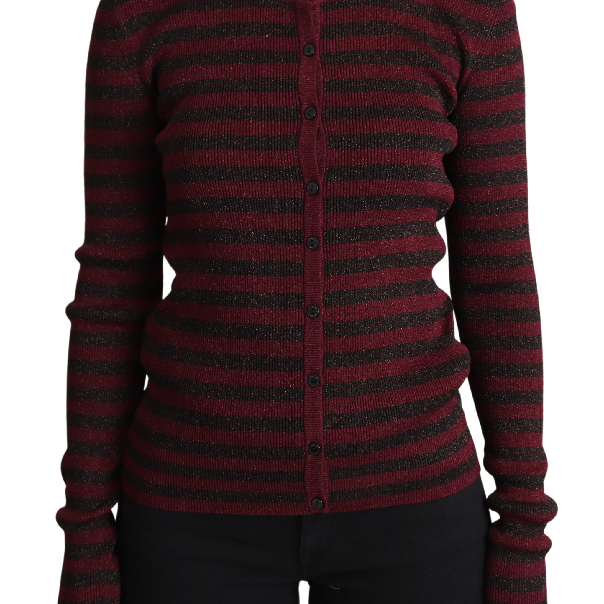 Black Red Striped Viscose Cardigan Sweater