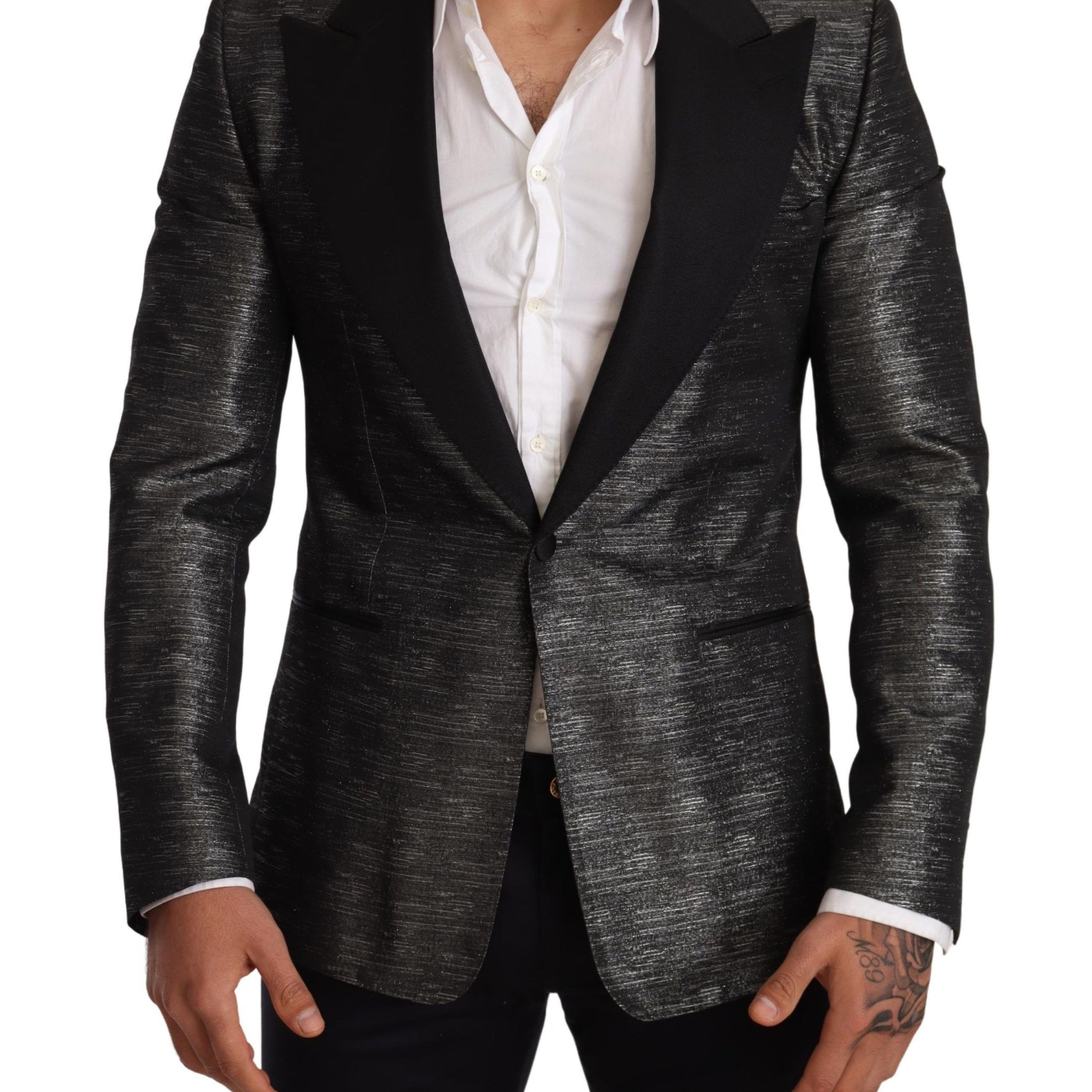 Gray Metallic Black Slim Tuxedo Blazer