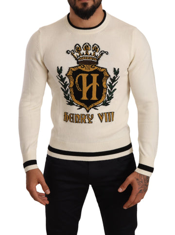 White Heraldic Cashmere Pullover Sweater