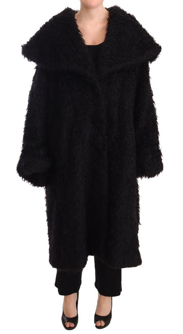 Black Mohair Fur Cape Trench Coat Jacket