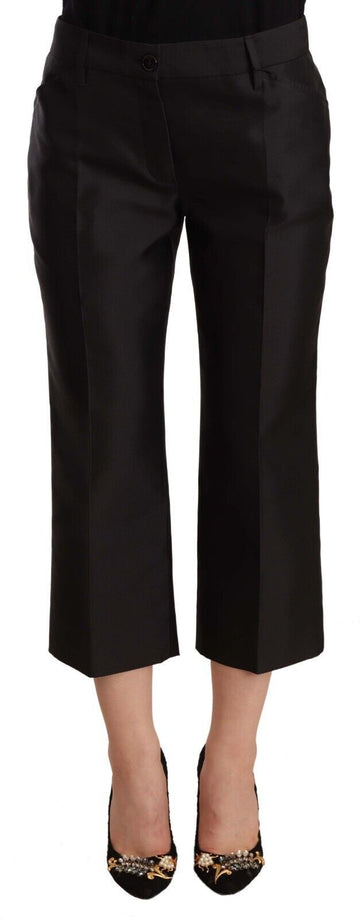 Black 100% Silk Flared Cropped Pants