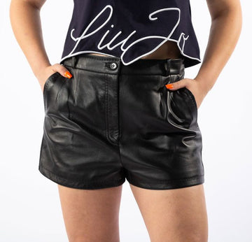 Black Lambskin Women Short