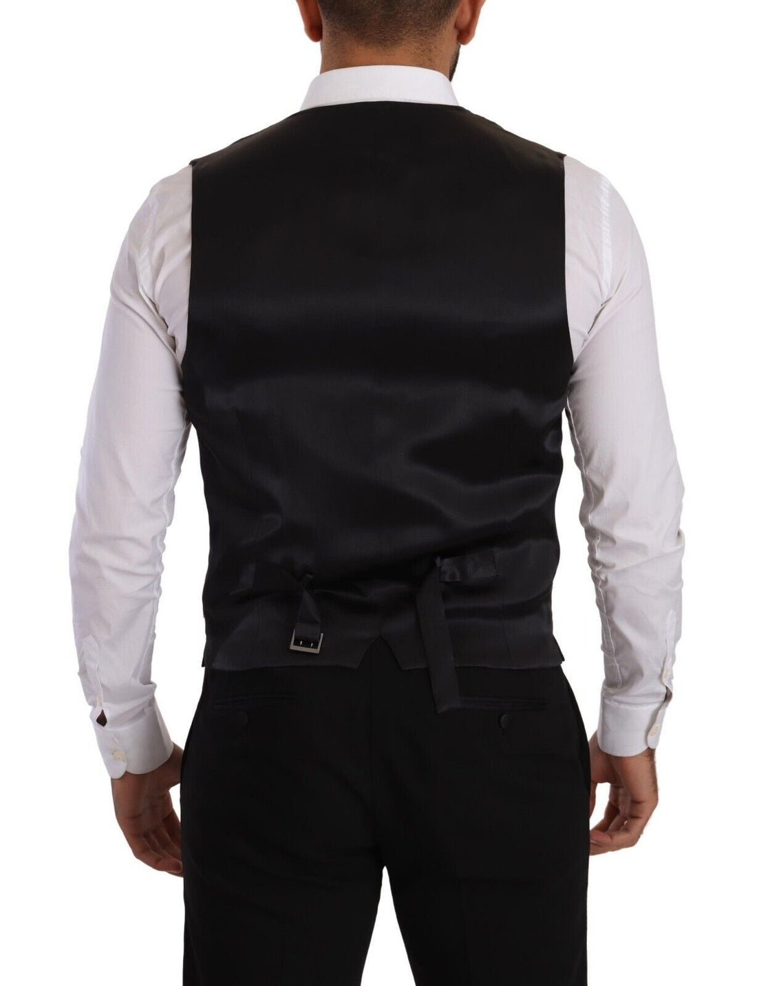 Black Striped Wool Silk Waistcoat Vest