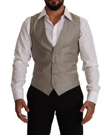 Beige Wool Single Breasted Waistcoat Vest