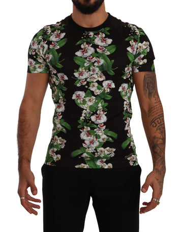 Black Floral Print Crewneck T-shirt