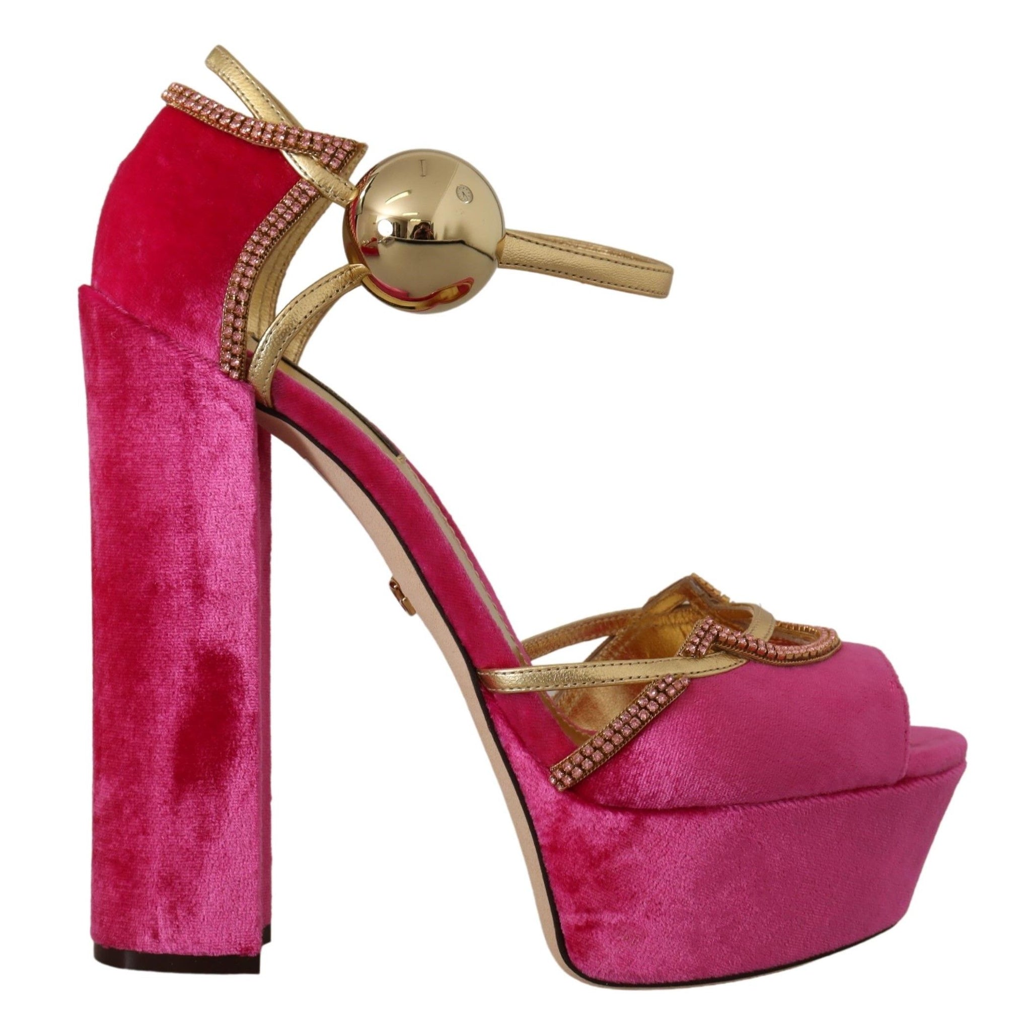 Pink Velvet Crystal Ankle Strap Sandals Shoes