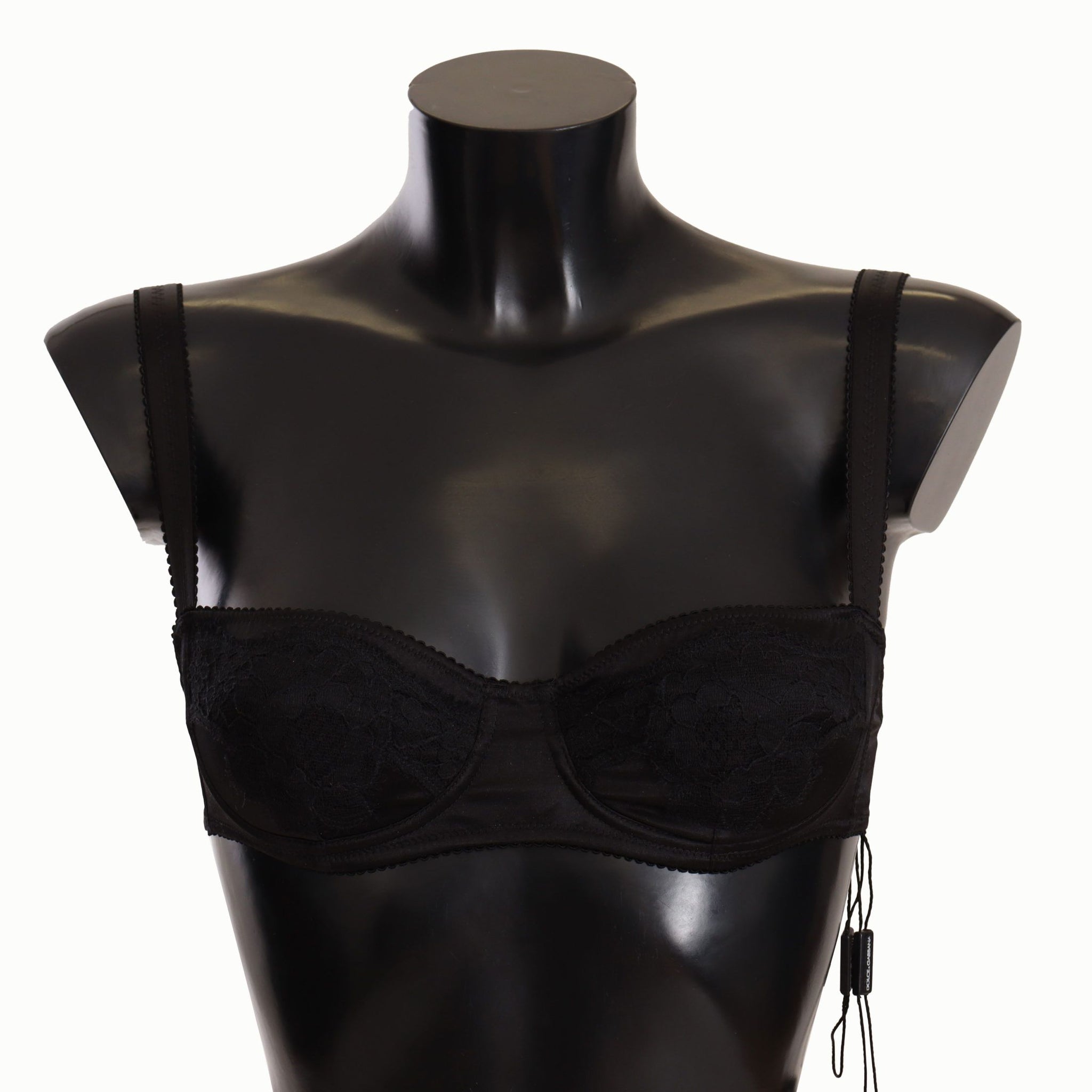 Black Polka Dot Satin Lace Balconette Bra