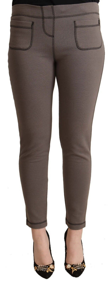 Gray Cotton Mid Waist Stretch Leggings Cropped Pants
