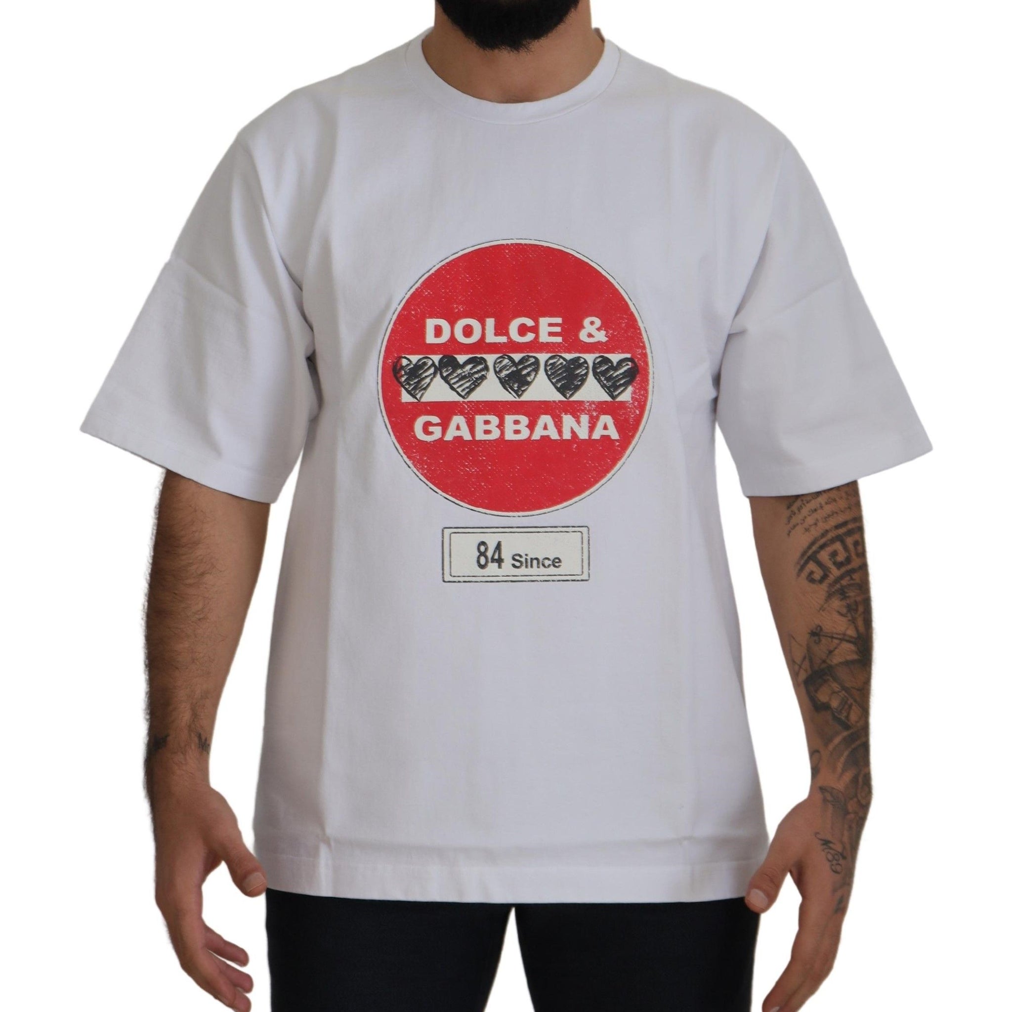 White Amor Heart Cotton Crewneck T-shirt