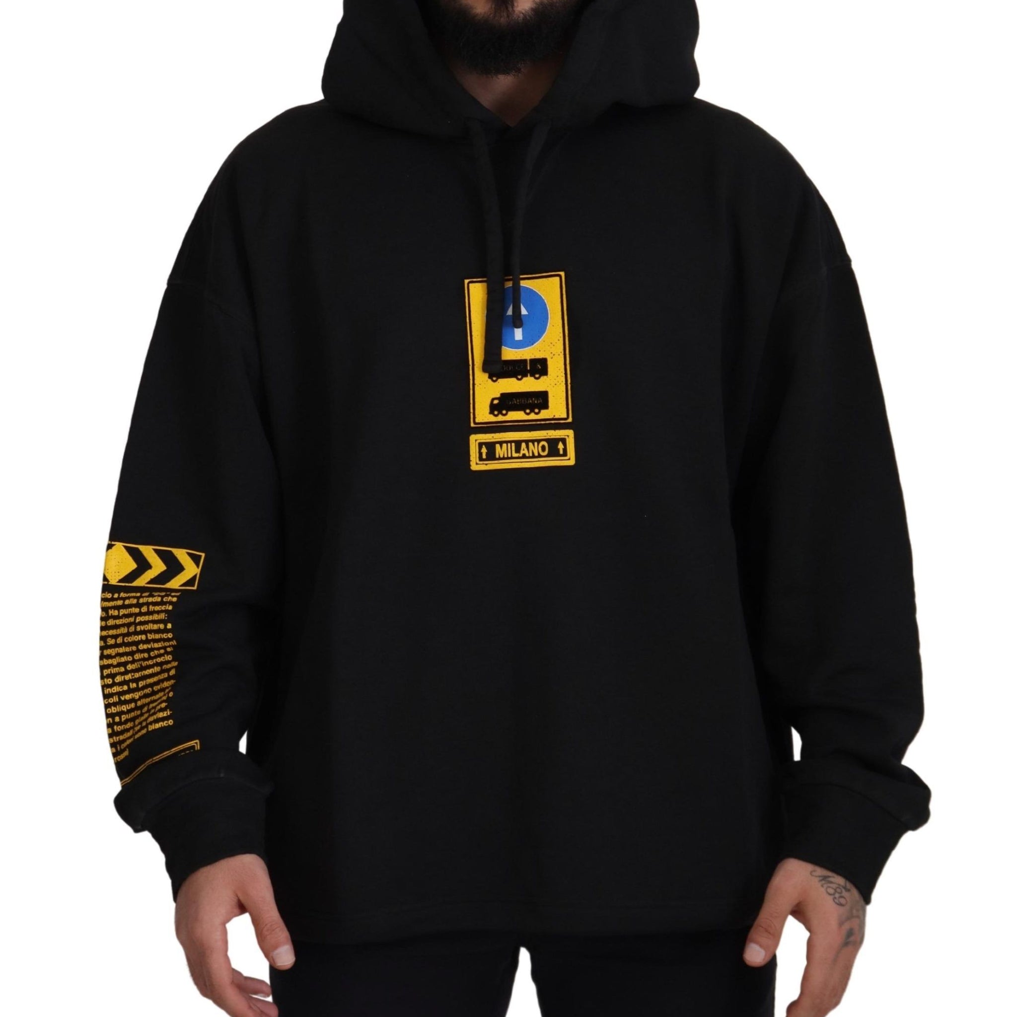 Black Cotton Hooded DG Shield Pullover Sweater