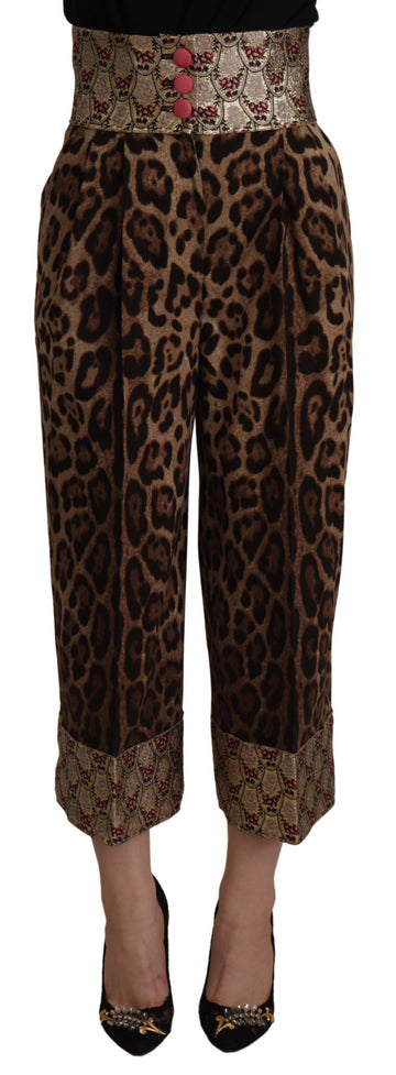 Brown Leopard Gold Jacquard High Waist Pants