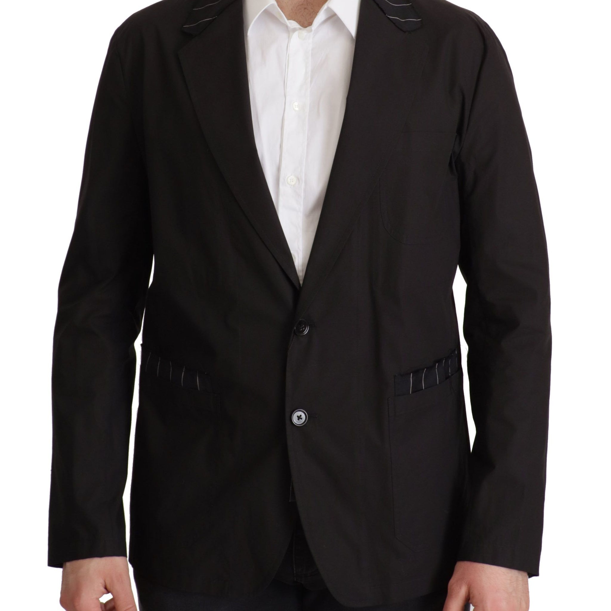 Black Cotton Single Breasted Blazer Jacket