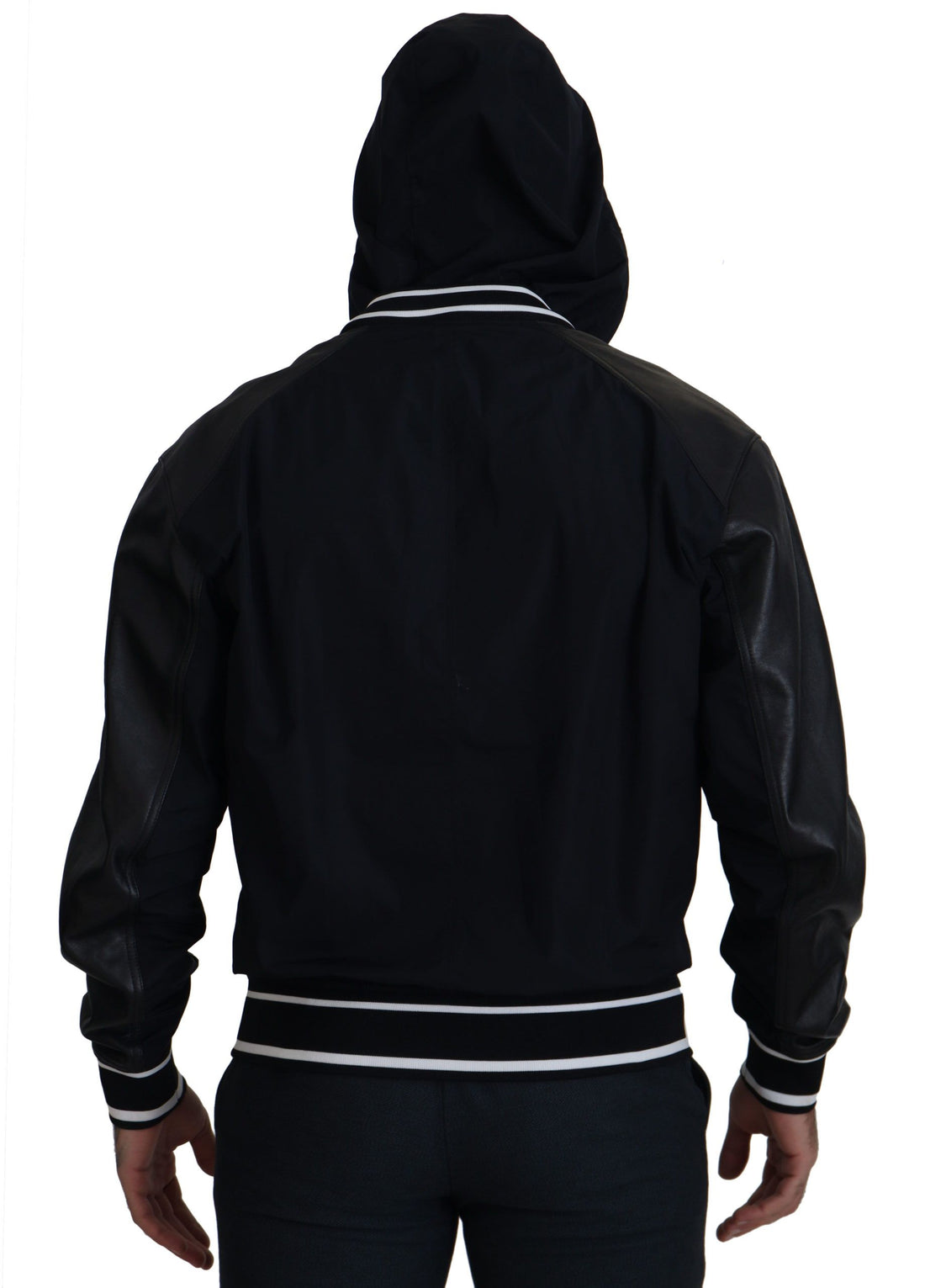 Black Polyester Hooded Blouson Coat Jacket