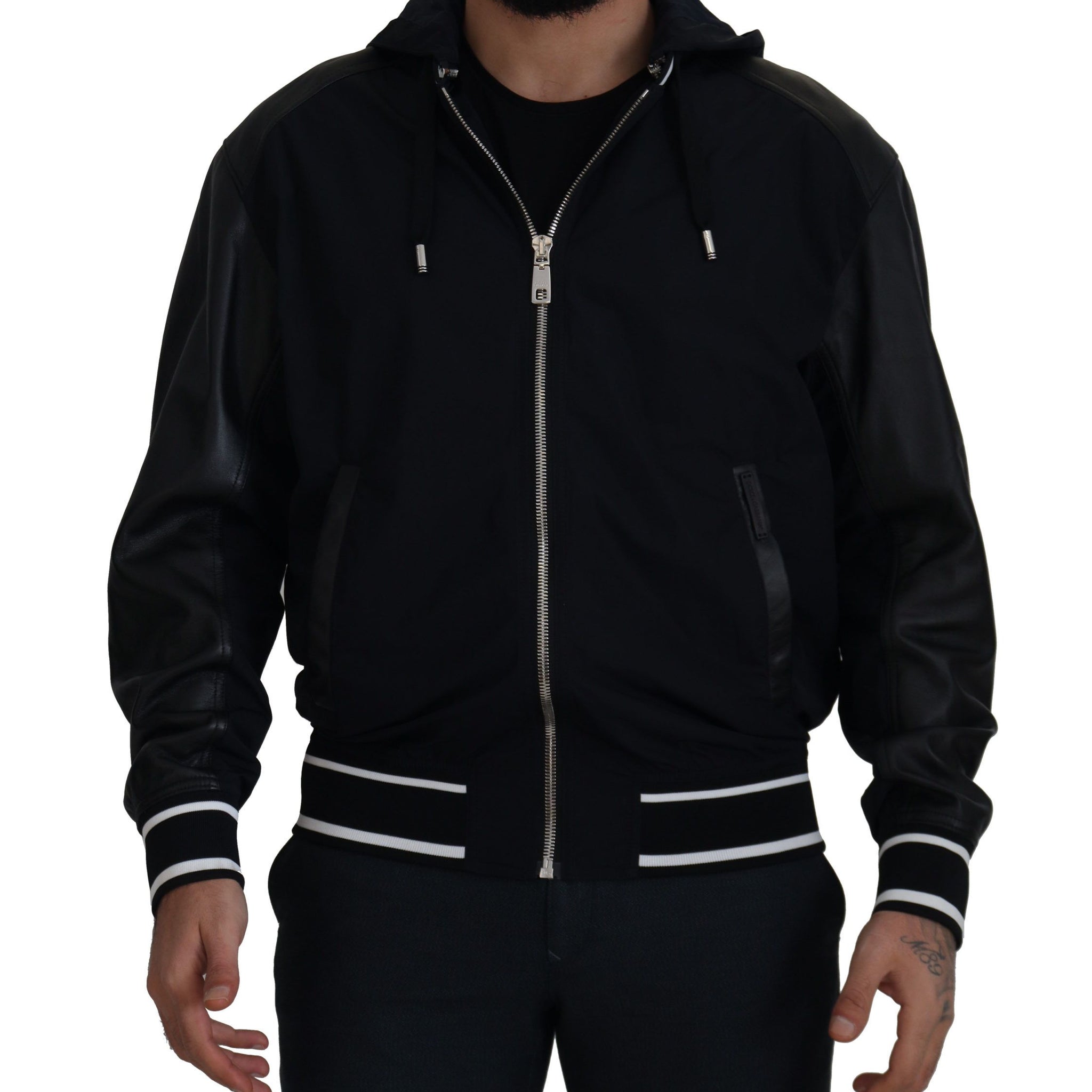 Black Polyester Hooded Blouson Coat Jacket