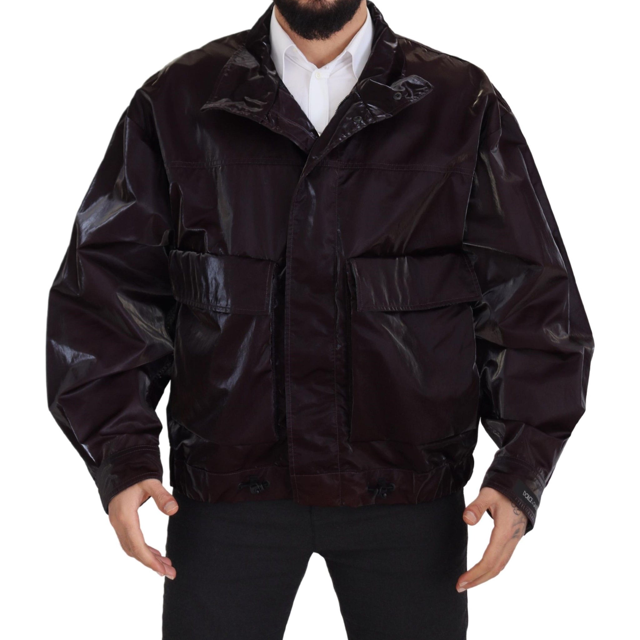 Bordeaux Nylon Collared Men Coat Jacket