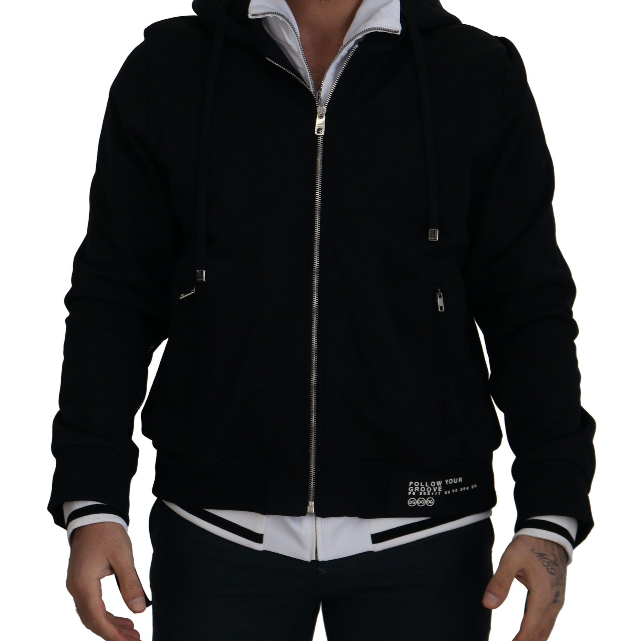Black Polyester Hooded Full Zip Jacket