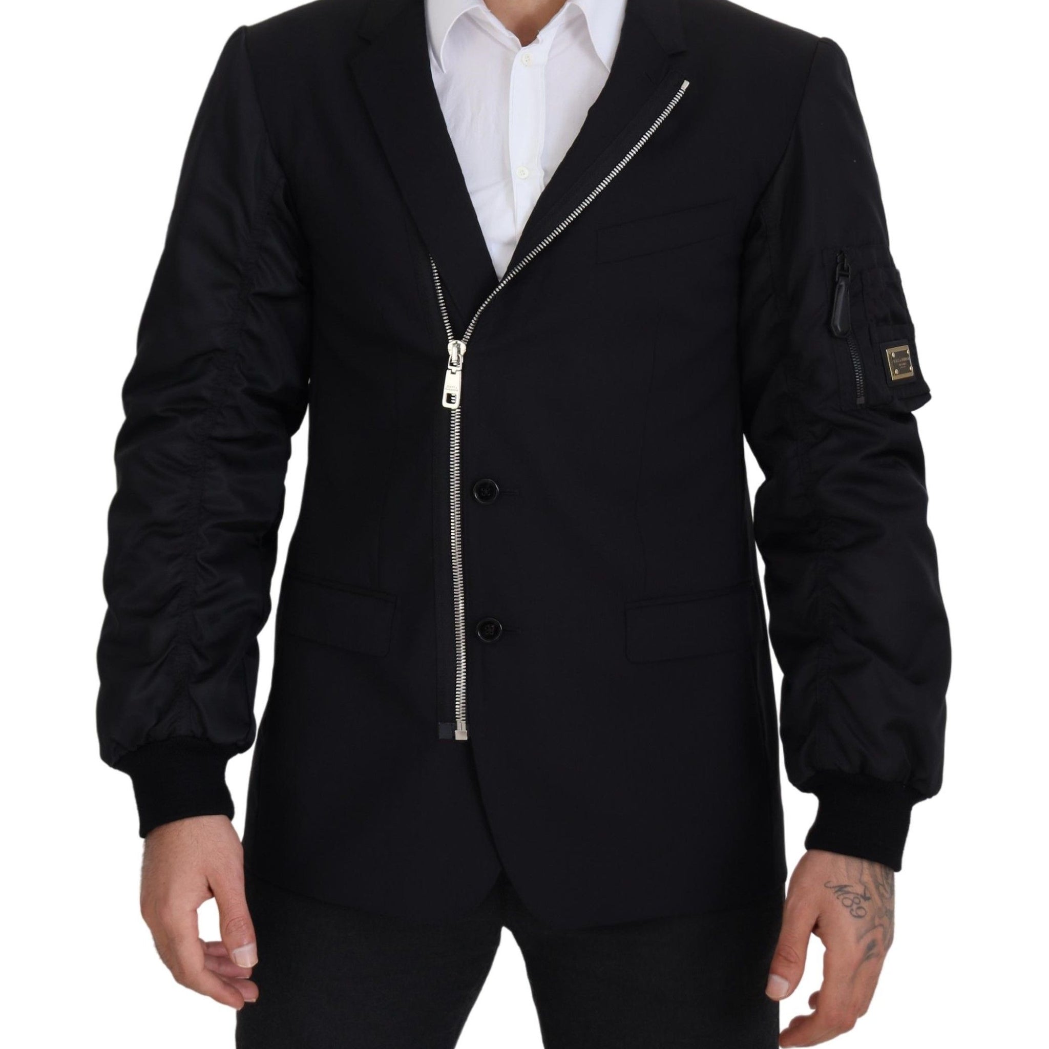Black Wool Full Zip Long Sleeves Jacket