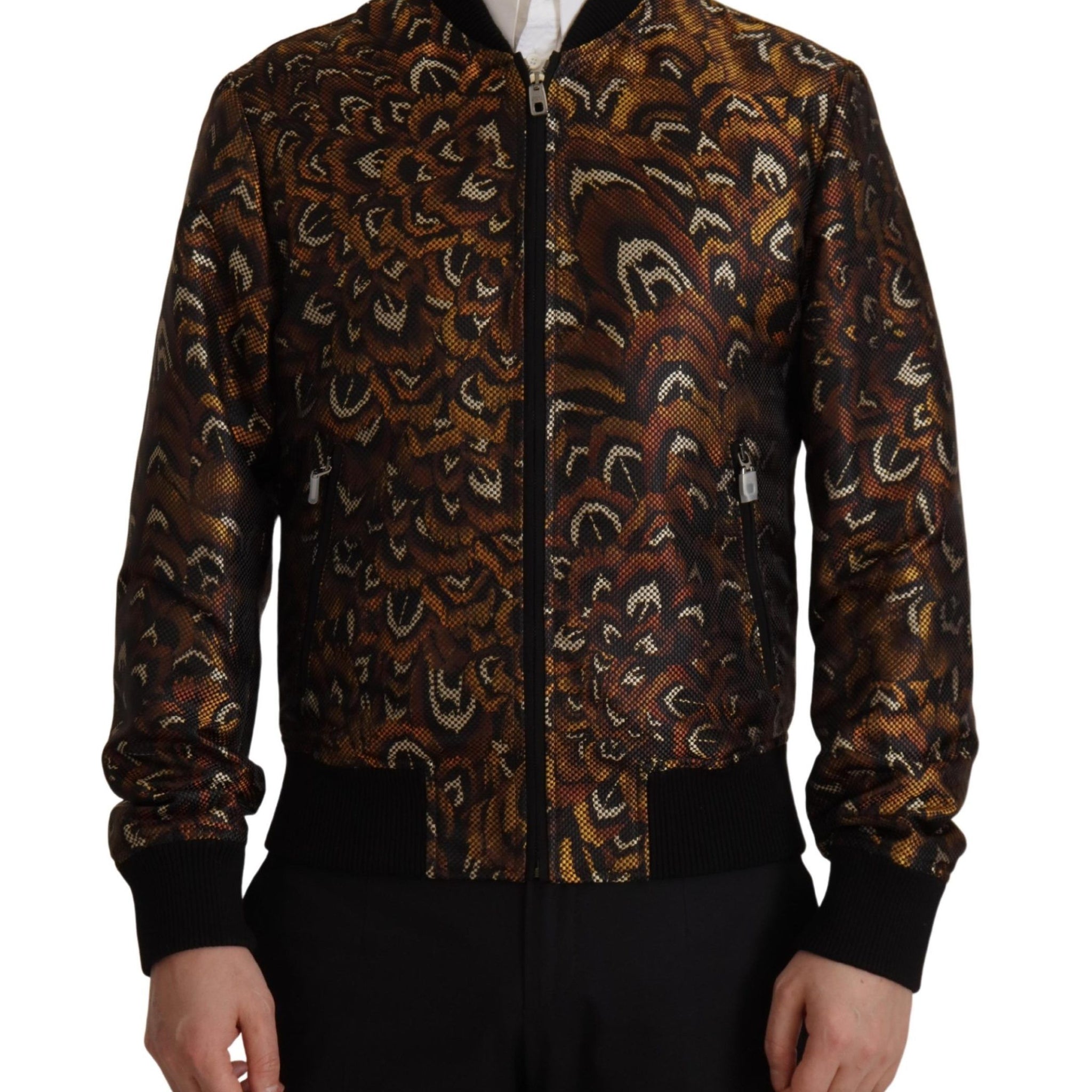 Brown Feather Full Zip Blouson Jacket