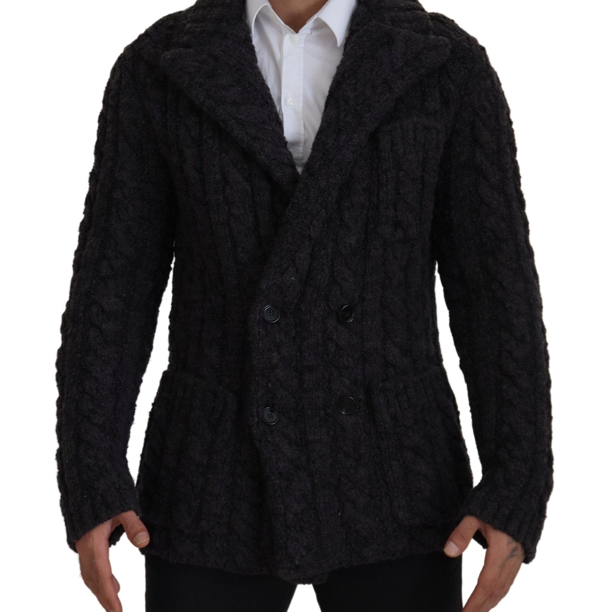 Black Wool Knit Double Breasted Coat Jacket