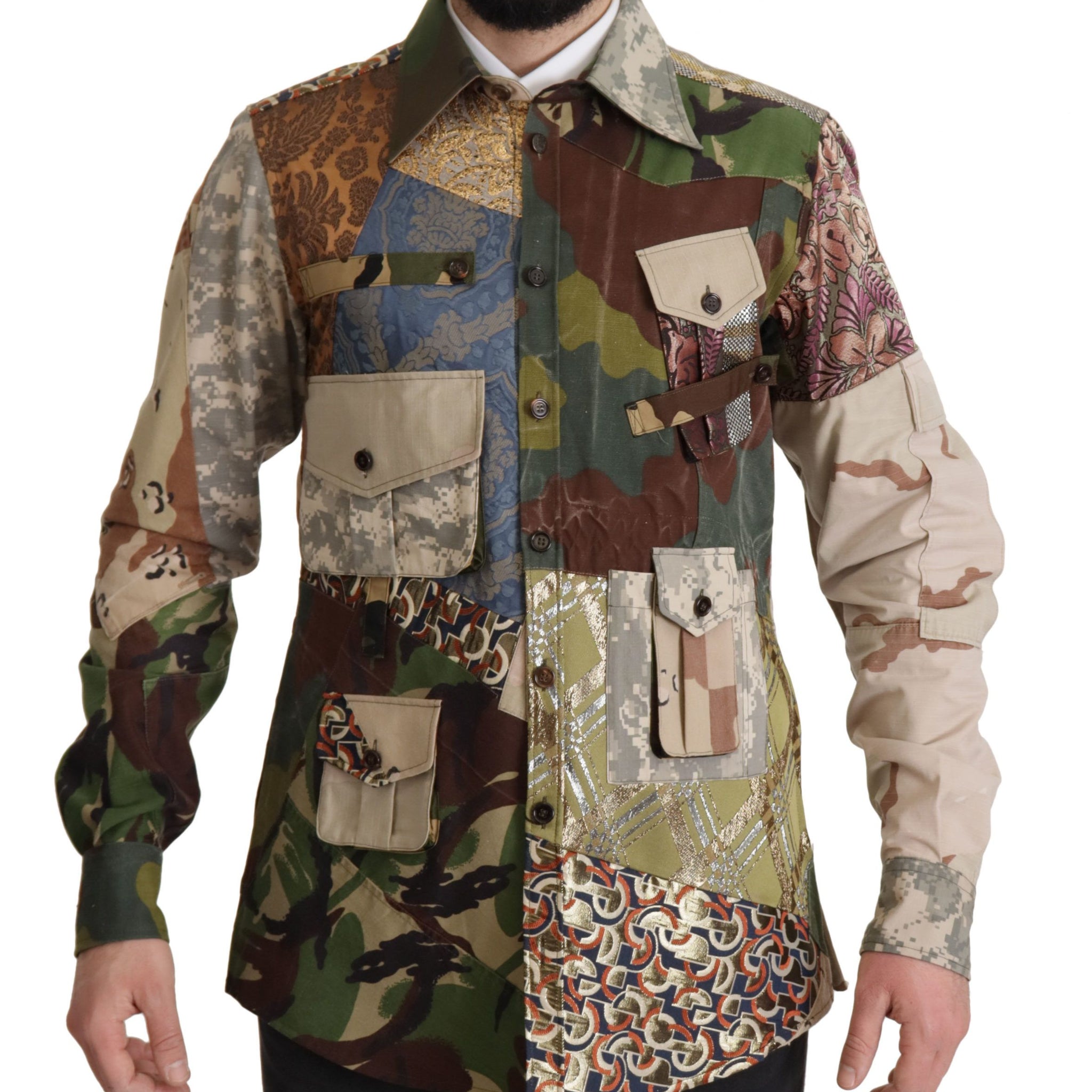 Multicolor Button Down Patchwork Shirt