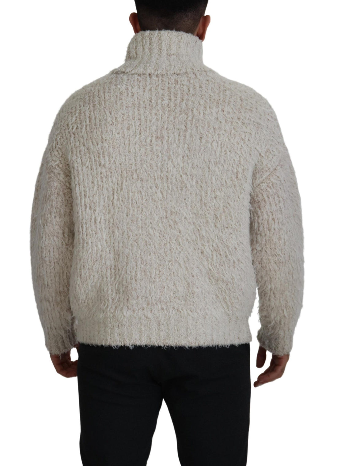 Cream Wool Knit Turtleneck Pullover Sweater