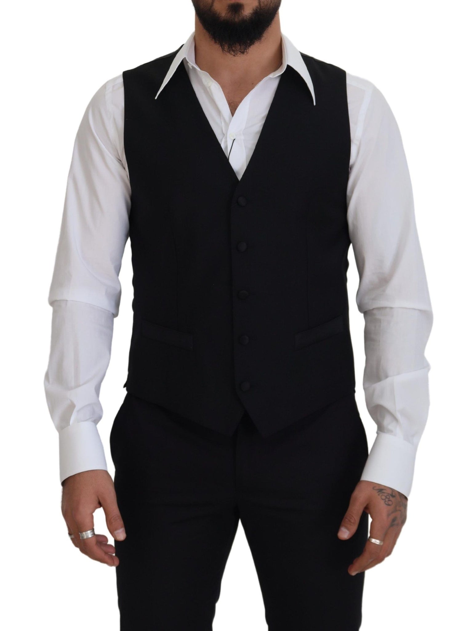 Black Virgin Wool Waistcoat Formal Dress Vest