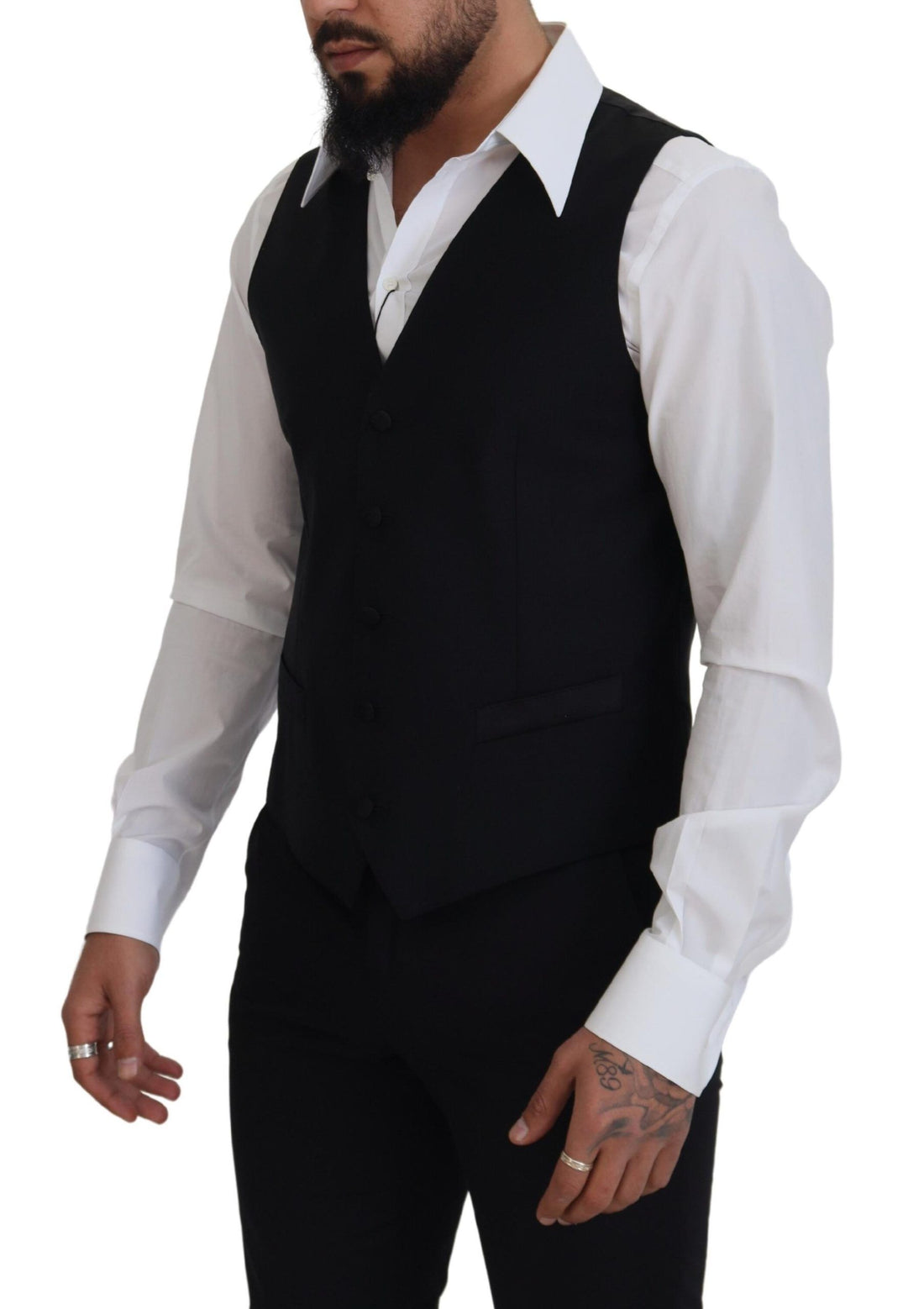 Black Virgin Wool Waistcoat Formal Dress Vest