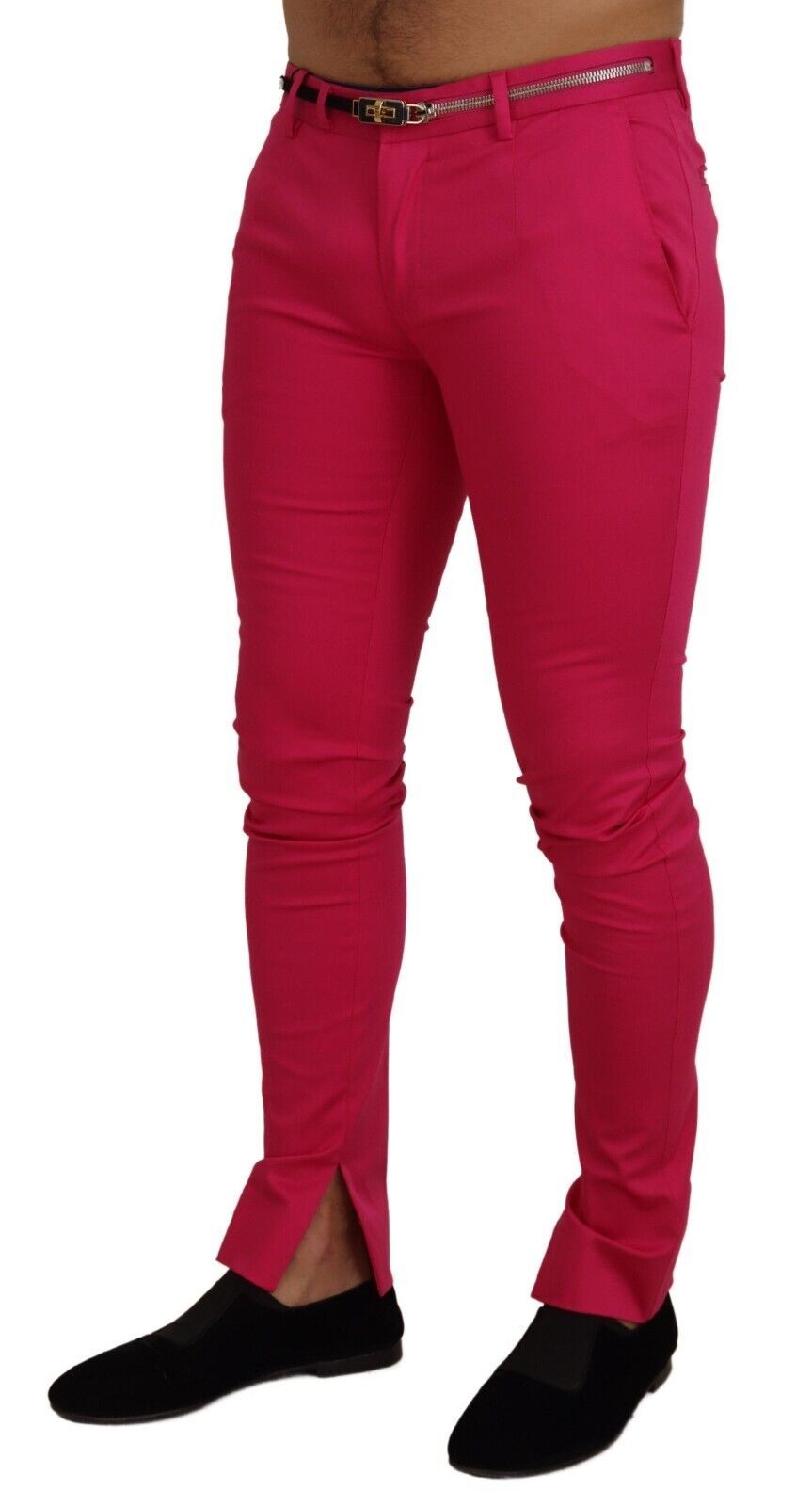 Pink Zipper Buckle Waist Trousers Pants