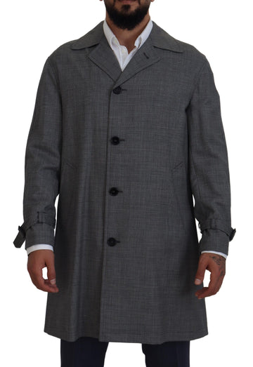Gray Wool Plaid Long Trench Coat Jacket Trench Coat Jacket