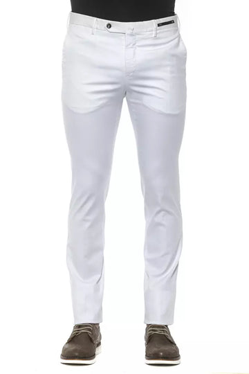 White Cotton Men Slim Trouser