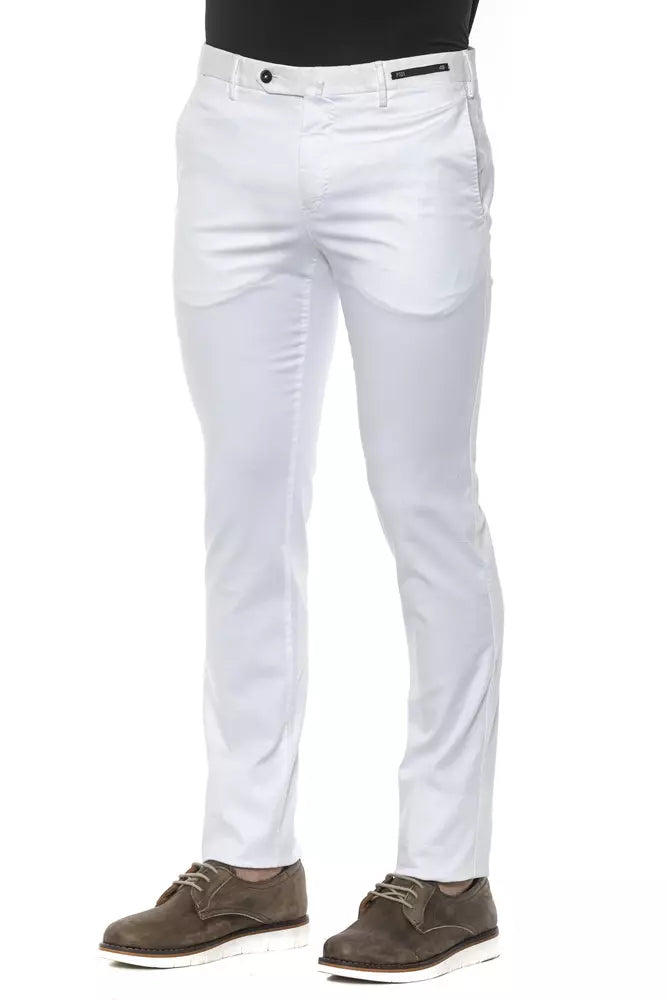 White Cotton Men Slim Trouser