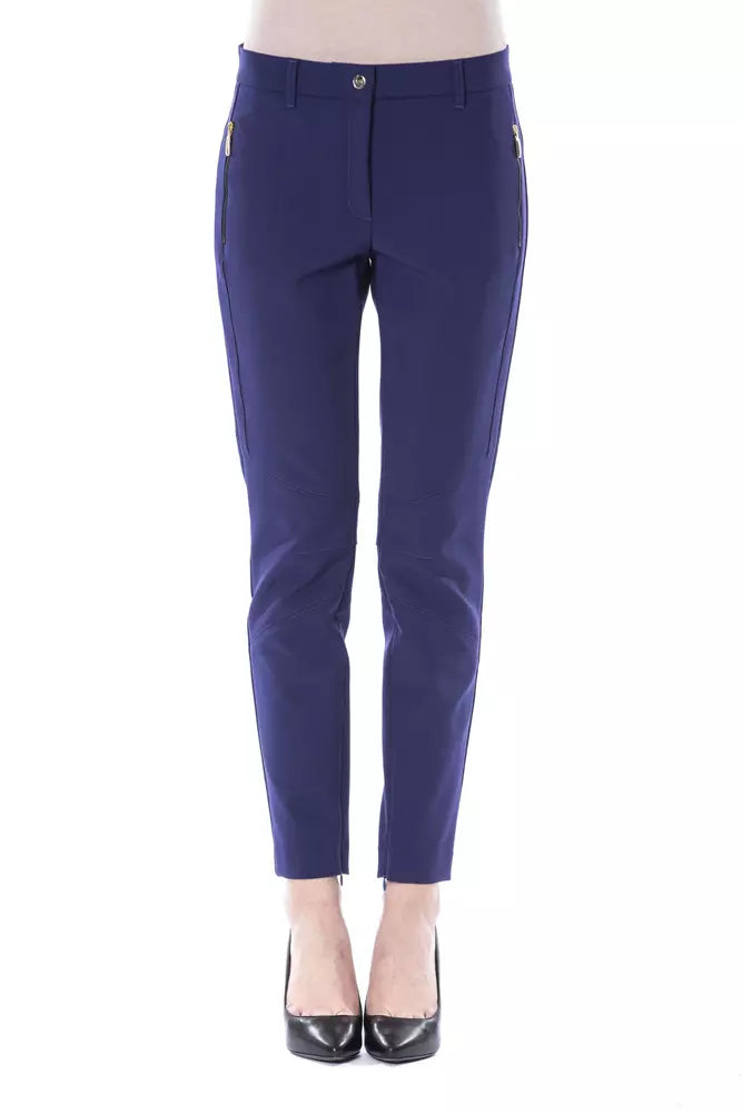 Blue Polyester Women's Slim Fit Pant