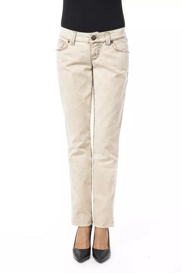 Beige Cotton Women Jean