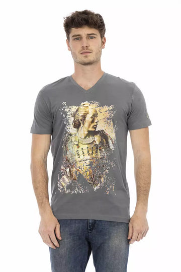 Gray Cotton Men's V-Neck T-Shirt