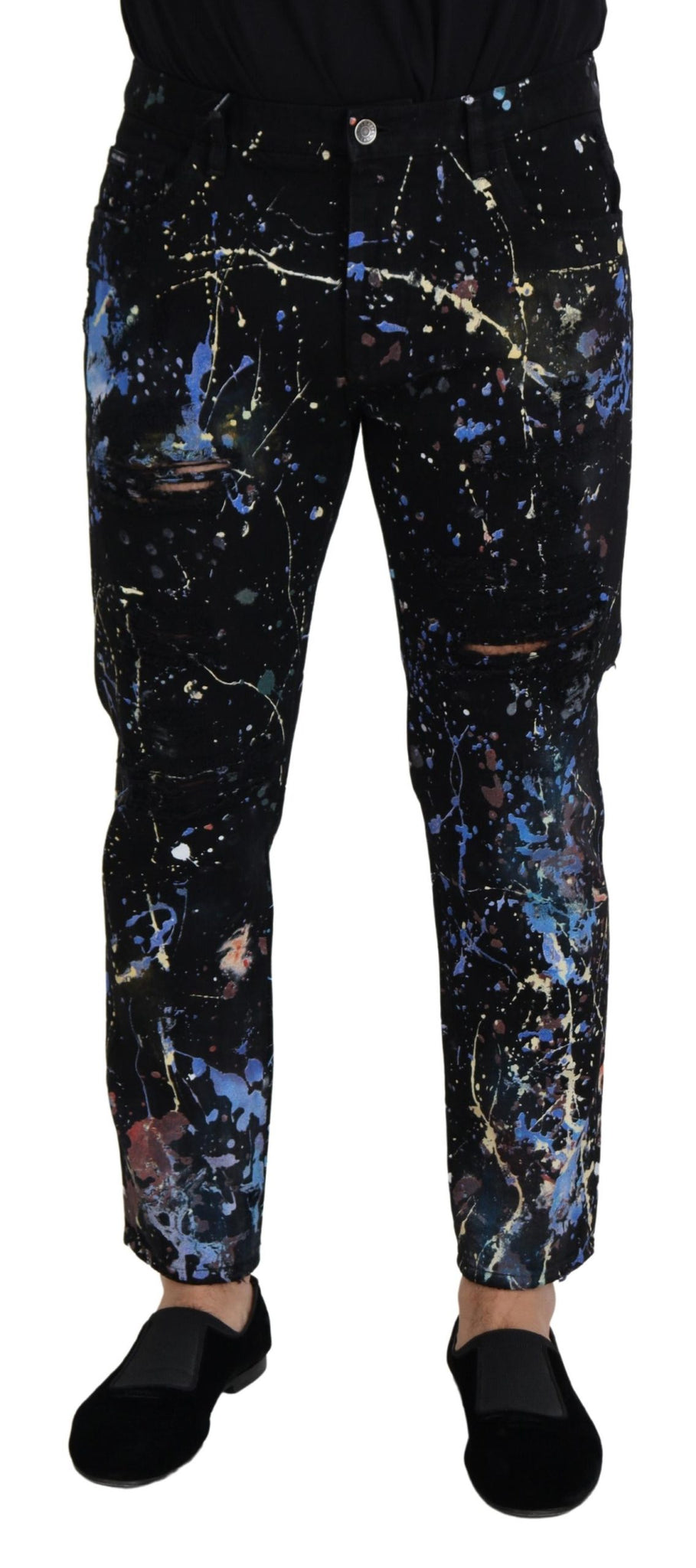 Black Cotton Color Splash Print Denim Jeans